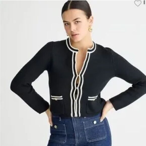 J Crew L Emilie Sweater Lady Jacket with Contrast Trim in Black - Picture 1 of 10